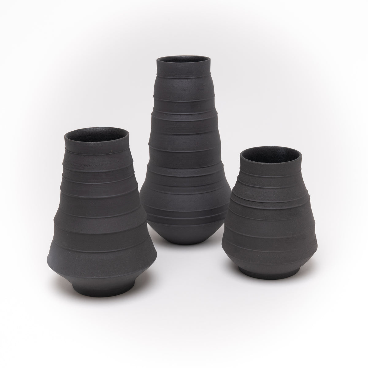 Vase Steinzeug schwarz, 6