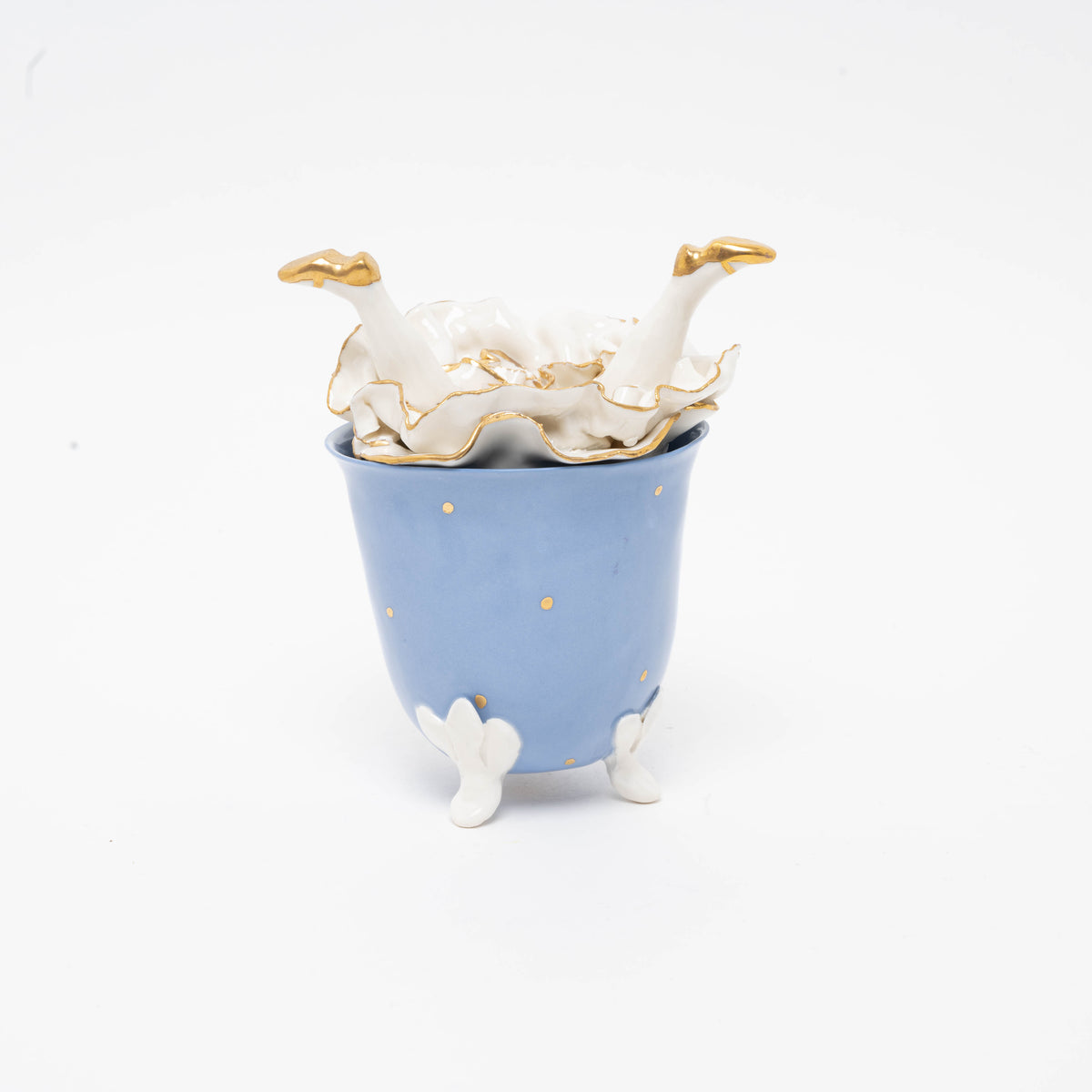 Zuckerdose upsite down aus Porzellan, blau