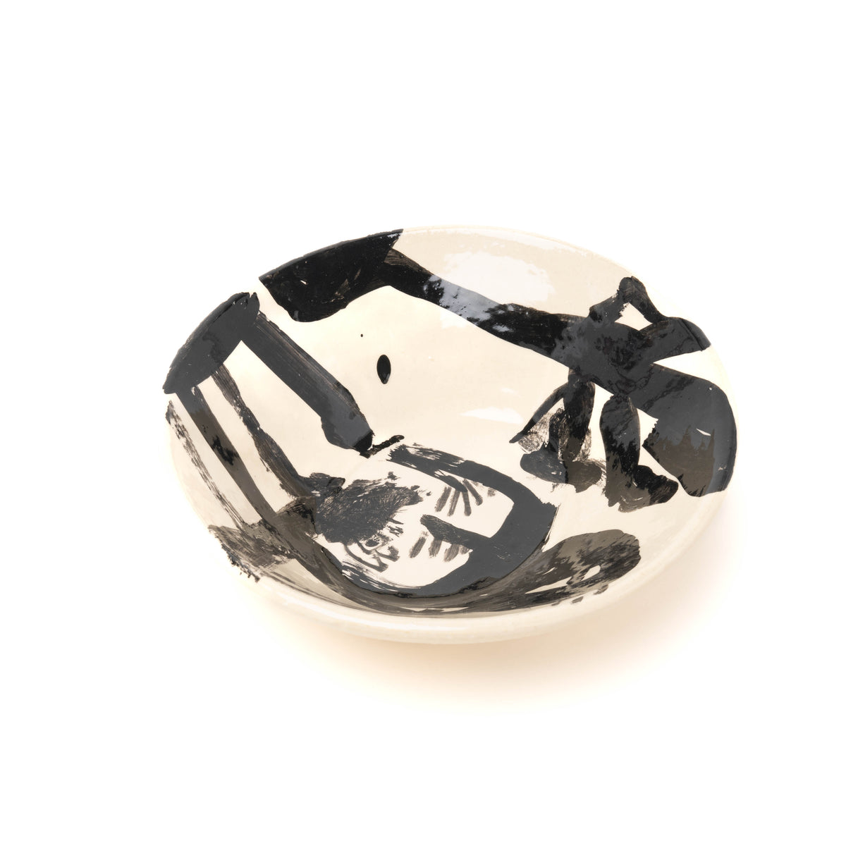 Schale oval, handbemalt, schwarz/weiß, Unikat