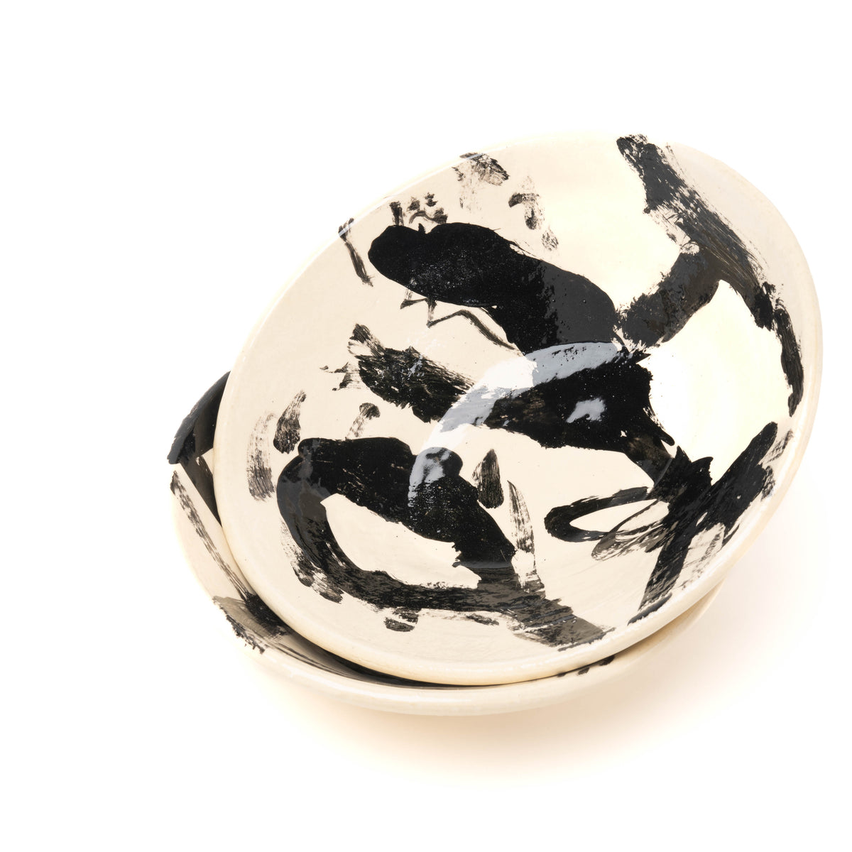 Schale oval, handbemalt, schwarz/weiß, Unikat