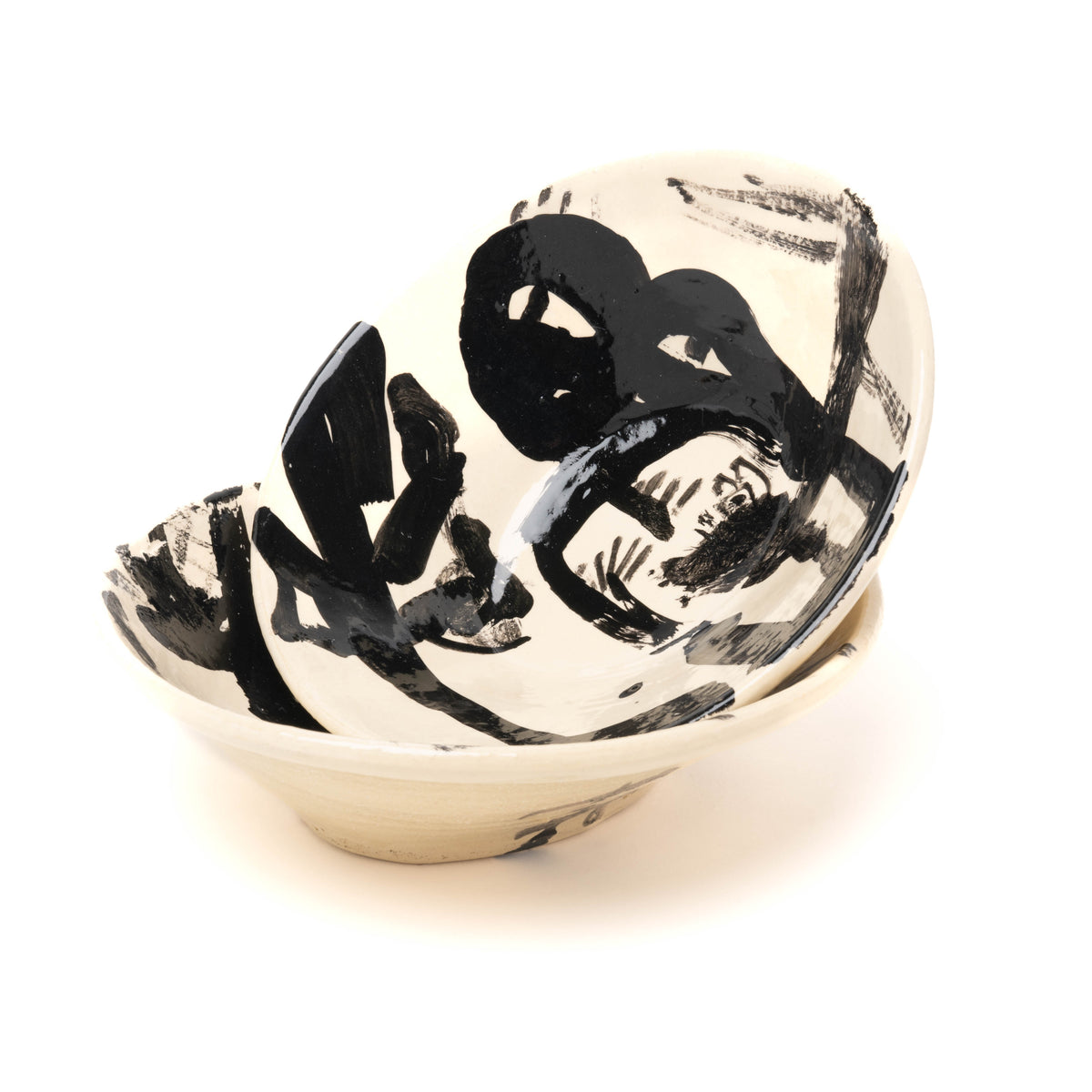 Schale oval, handbemalt, schwarz/weiß, Unikat