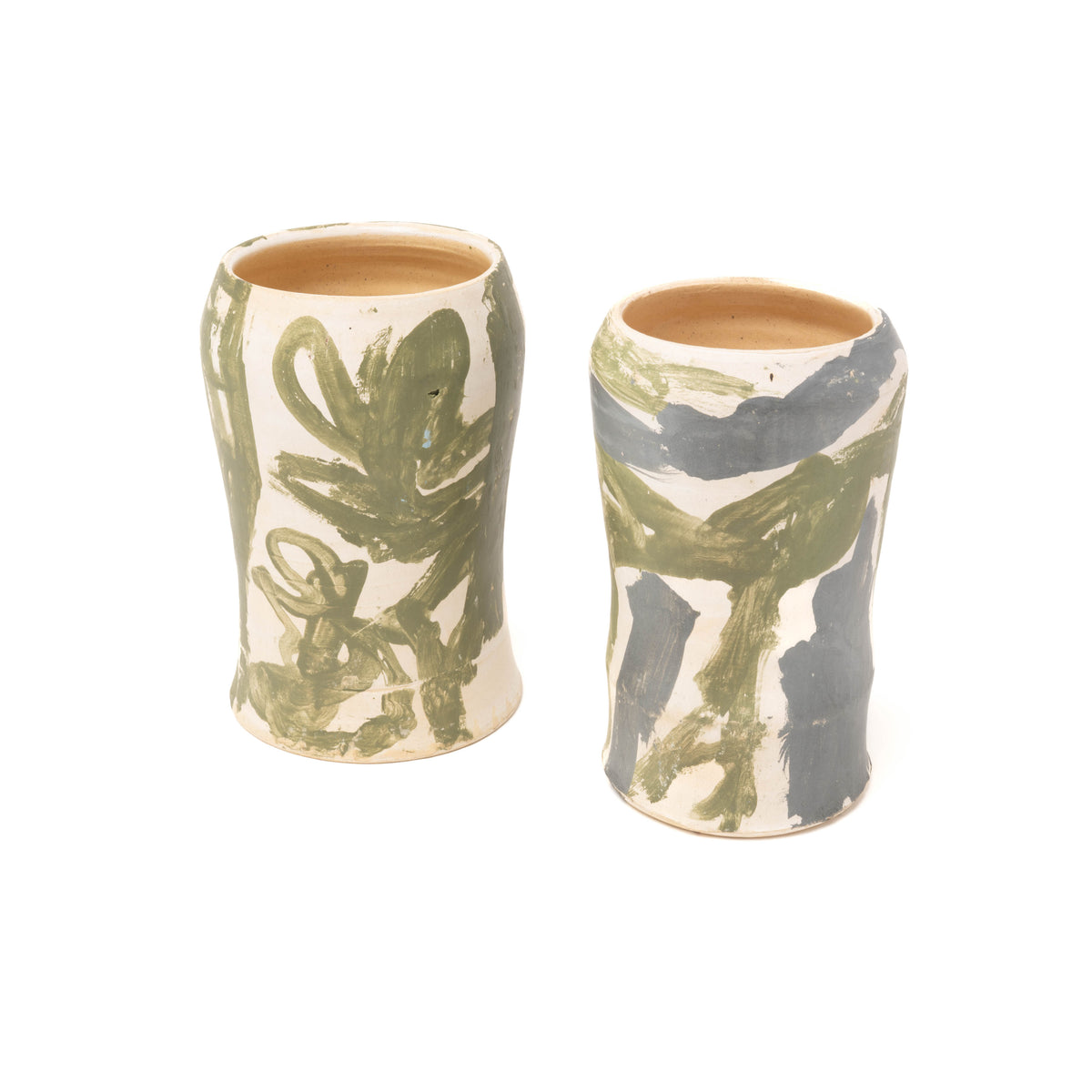 Vase klein, Handbemalt, außen matt, Unikat grün/grau