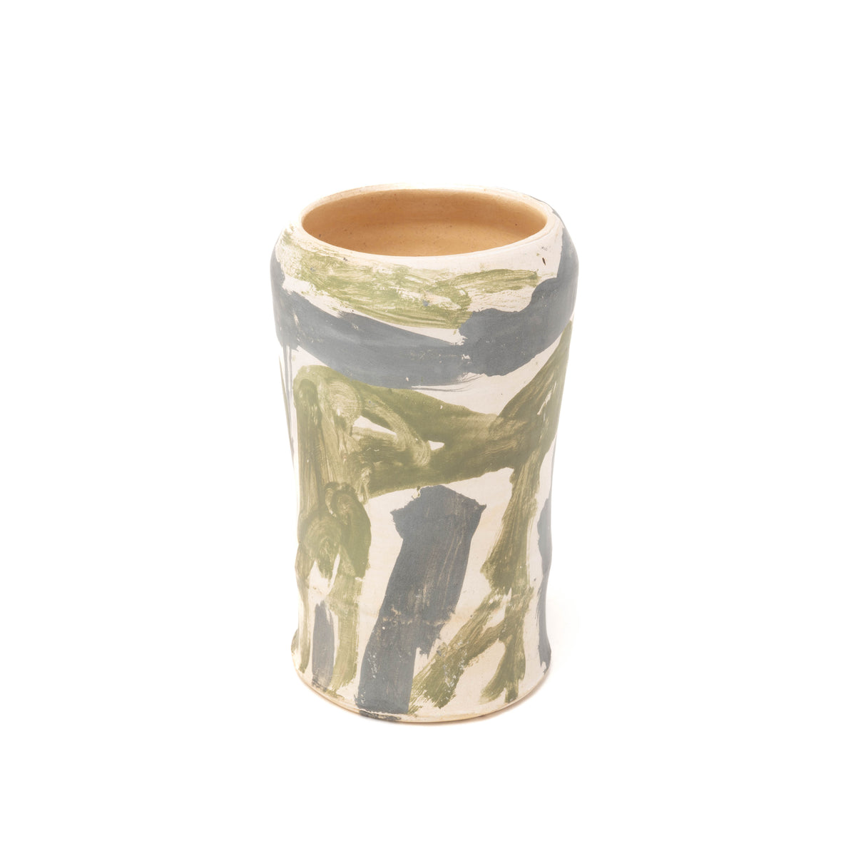 Vase klein, Handbemalt, außen matt, Unikat grün/grau