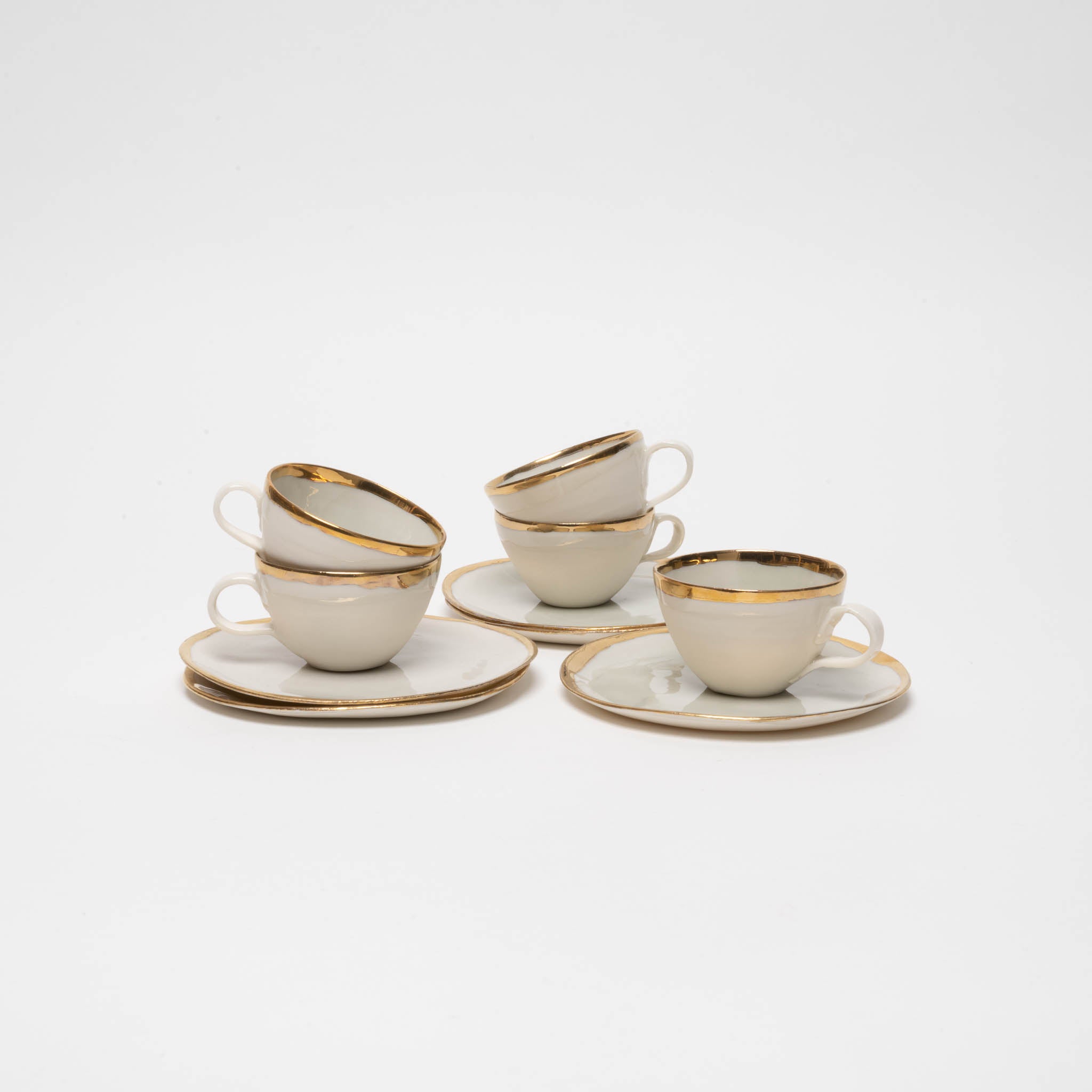Espressoset mit Goldrand, pearl grey - bon ton - Salon fuer moderne Keramik