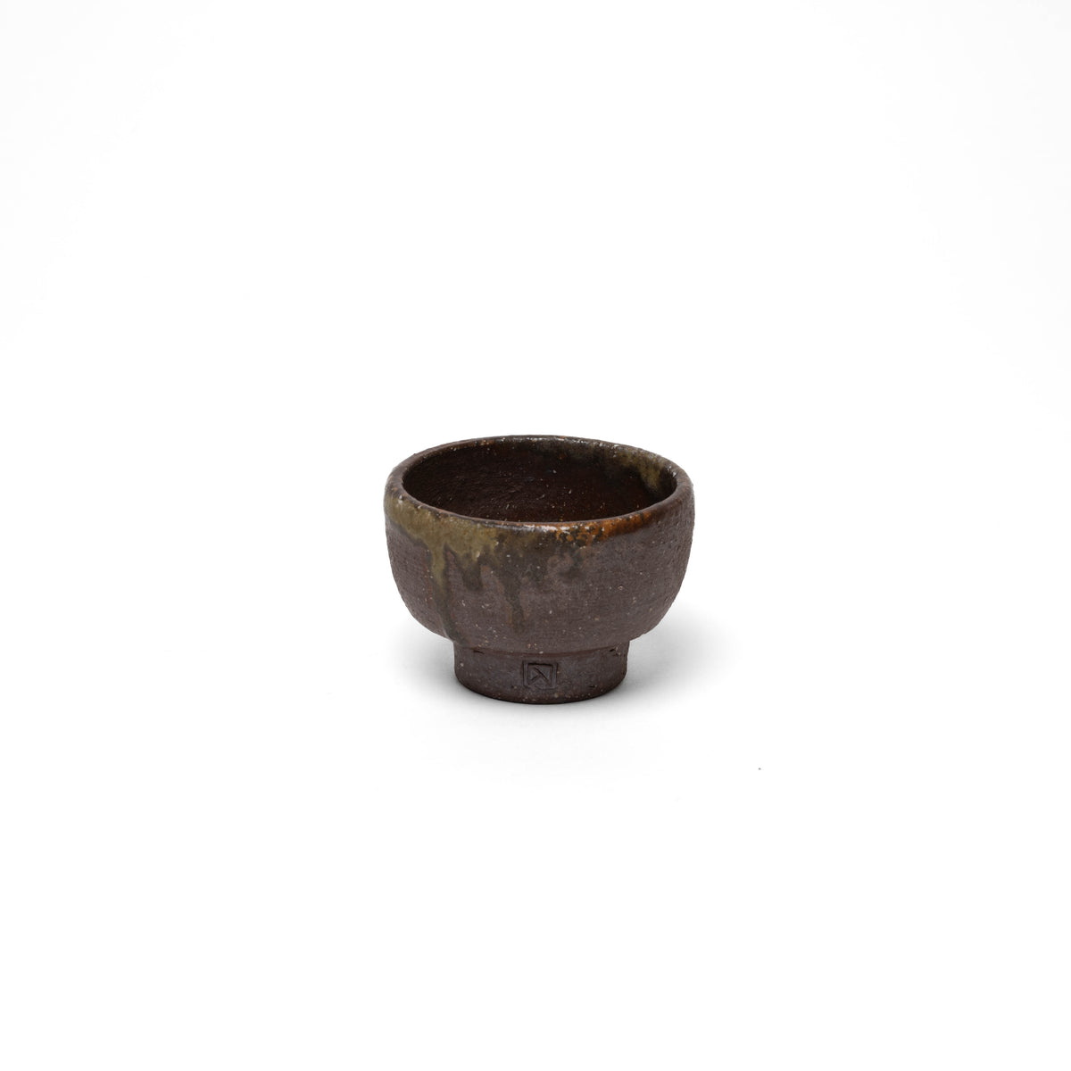Sake bowl, dark clay, Anagama